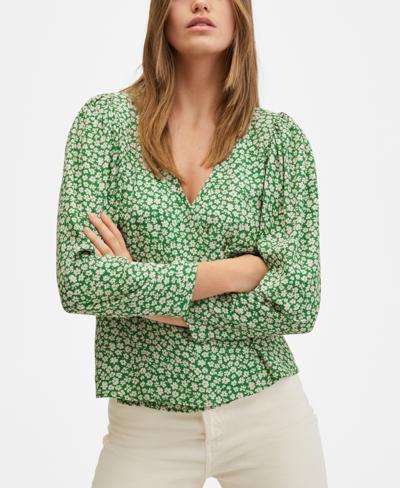 Shop Mango Women's Buttoned Wrap Blouse In Green