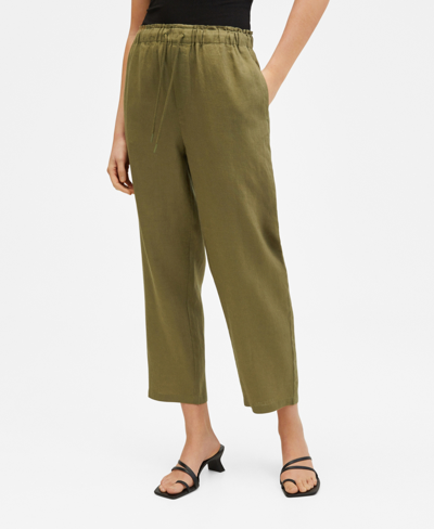 Shop Mango Women's Linen Jogger Trousers In Khaki