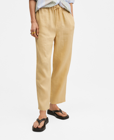 Shop Mango Women's Linen Jogger Trousers In Yellow