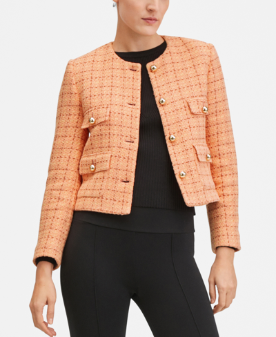 Shop Mango Women's Pocket Tweed Jacket In Orange