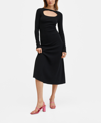 Shop Mango Women's Side Slit Knit Dress In Black