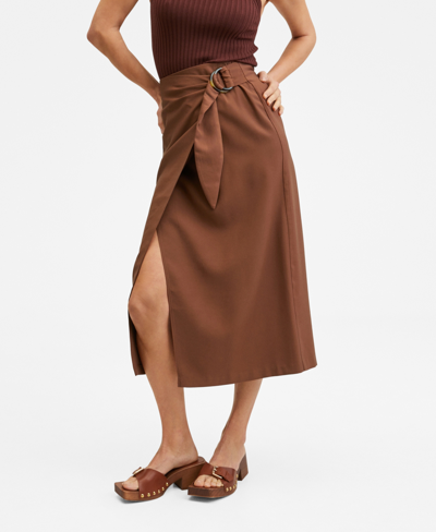 Shop Mango Women's Buckle Wrap Skirt In Brown