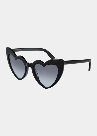 Shop Saint Laurent Lou Lou Oversized Heart Sunglasses In Black Gradient
