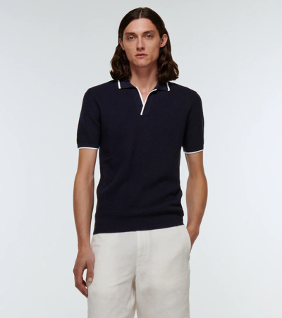 Shop Orlebar Brown Horton Wool Polo Shirt In Navy
