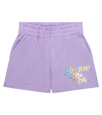 Shop Moschino Printed Cotton-blend Shorts In Purple
