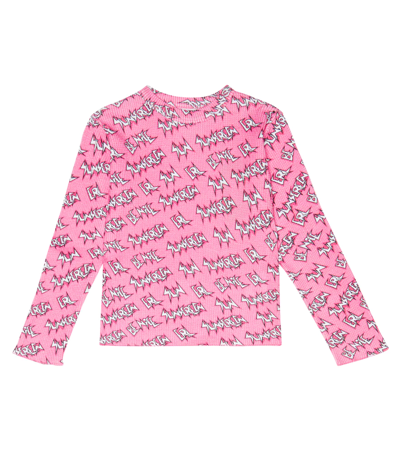 Shop Erl Printed Cotton Waffle-knit Top In Pink Sunscreen