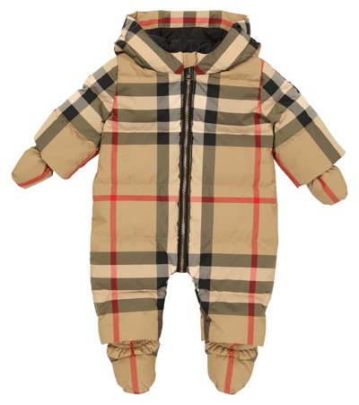 Shop Burberry Baby Vintage Check Padded Onesie In Archive Beige Ip Chk