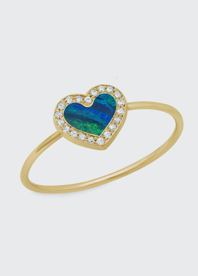 Shop Jennifer Meyer Opal Mini Heart Ring With Diamond Halo In Yellow Gold In Yg