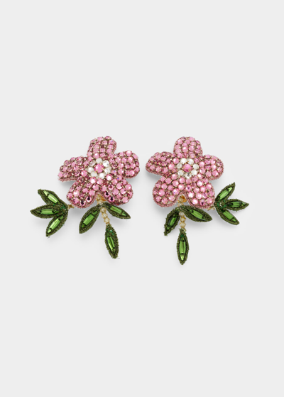 Shop Oscar De La Renta Embroidered Crystal Flower Clip Earrings