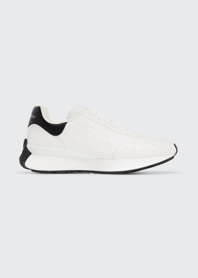 Shop Alexander Mcqueen Men's Leather Am-emblem Low-top Sneakers In White-blac
