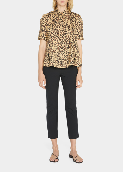 Shop Adam Lippes Leopard-print Side-slits Poplin Trapeze Top In Natural