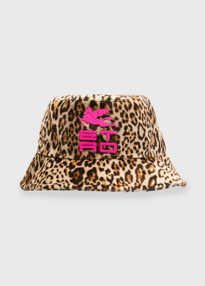 Shop Etro Cappello Logo Leopard Bucket Hat In Beige