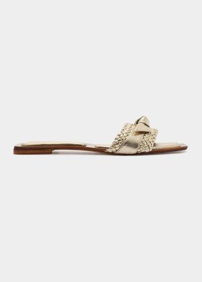 Shop Alexandre Birman Clarita Woven Bow Flat Sandals In Golden