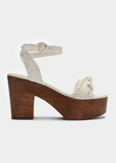 Shop Alexandre Birman Clarita Woven Leather Bow Clog Sandals In White