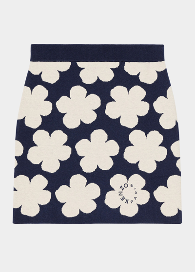 Shop Kenzo Floral Wool Mini Skirt In Midnight Blue