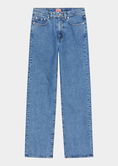 Shop Kenzo Mid-rise Straight-leg Jeans In Blue