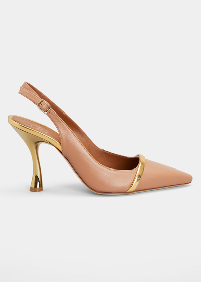 Shop Malone Souliers Kaya Bicolor Metallic-heel Slingback Pumps In Nude