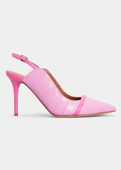 Shop Malone Souliers Marion Croco Slingback Pumps In Pink