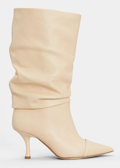 Shop Malone Souliers Slouchy Calfskin Pull-on Boots In Butter