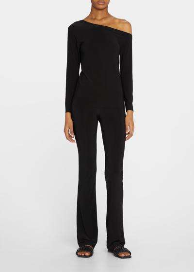 Shop Norma Kamali Long-sleeve Drop-shoulder Top In Black