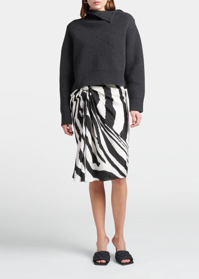 Shop Bottega Veneta Zebra-print Knot Silk Parachute Skirt In Nero