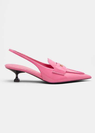 Shop Miu Miu Patent Coin Penny Loafer Slingback Pumps In Pink