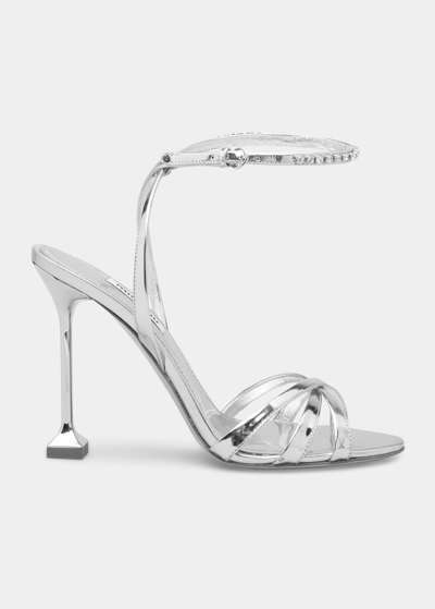 Shop Miu Miu Metallic Caged Ankle-strap Sandals In Argento