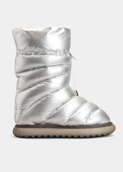 Shop Moncler Gaia Metallic Quilted Mid Snow Boots In Silver