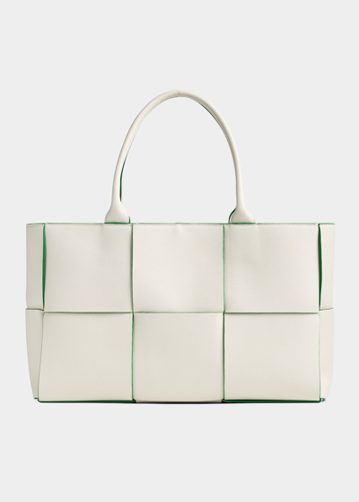 Shop Bottega Veneta Arco Medium Intrecciato Leather Tote Bag In White Parakeet