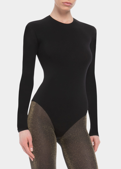 Shop Wolford Long-sleeve Crewneck Bodysuit In Black