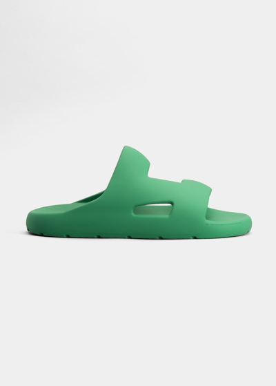 Shop Bottega Veneta Men's Rubber Slide Sandals In Parakeet