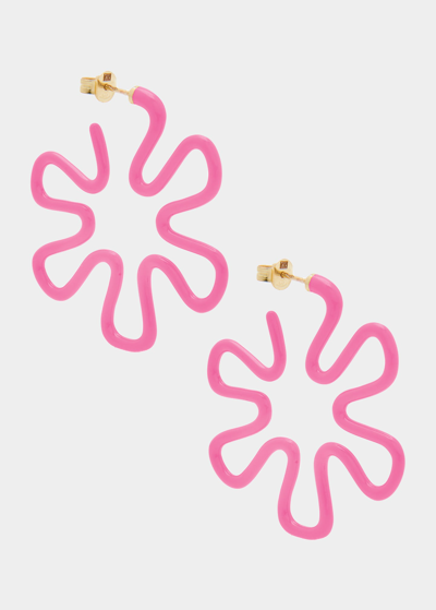 Shop Bea Bongiasca Pink Enamel Flower Hoop Earrings In Bubble Gum Pink