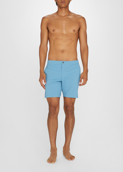 Shop Onia Men's Calder 7.5 Nylon-stretch Swim Trunks In Sea Blue