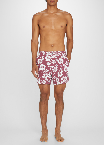 Shop Onia Men's Calder 6e Floral Swim Trunks In Deep Rose Hibis