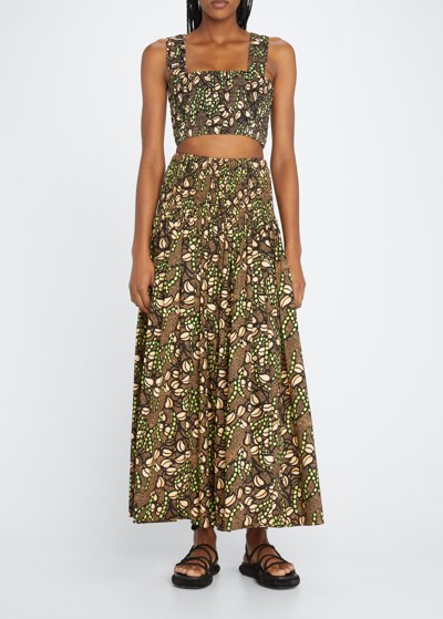 Shop A.l.c Catalina Printed Smocked Waist Maxi Skirt In Nude Peachgreen