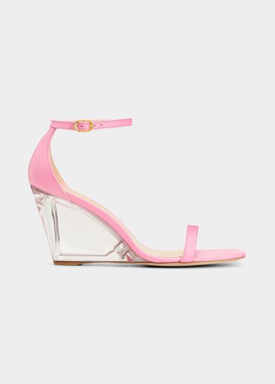 Shop Stuart Weitzman Nudistlucite Leather Clear-wedge Sandals In India Pink