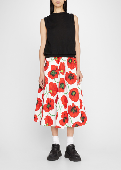 Shop Kenzo Poppy Printed Midi Skirt In White