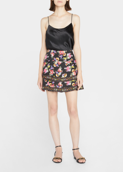 Shop Alice And Olivia Marvis Magnolia Floral Tiered Mini Skirt In Magnolia Floral B