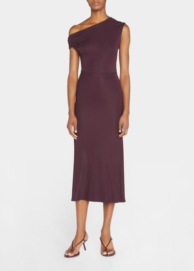 Shop Iro Pilar One-shoulder Midi Dress With Back Cut-out In Berrybordeaux