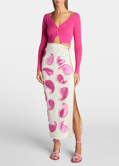 Shop Jacquemus Draggiu Satin-paisley Thigh-slit Maxi Skirt In Embroidered Pink