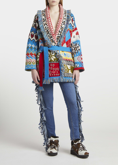 Shop Alanui Northward Patchwork Belted Cashmere Cardigan In Multicolor