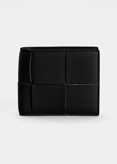 Shop Bottega Veneta Men's Cassette Intrecciato Leather Bifold Wallet In Black-parak
