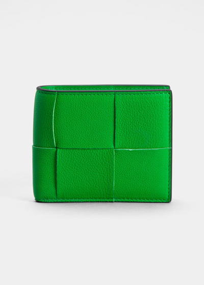 Shop Bottega Veneta Men's Cassette Intrecciato Leather Bifold Wallet In Parakeet-blk