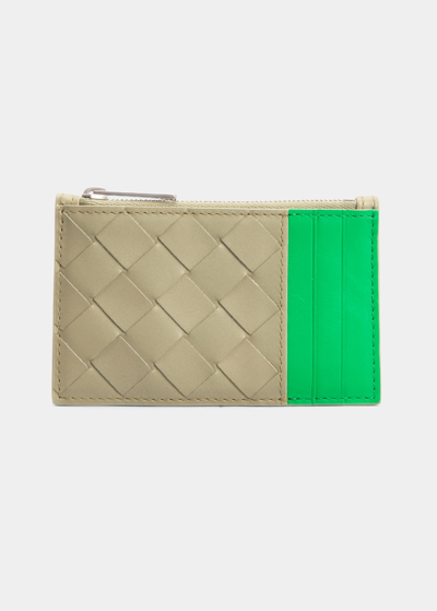 Shop Bottega Veneta Men's Intrecciato Leather Zipped Card Case In Trav/par