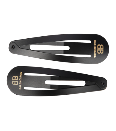 Shop Balenciaga Xxl Set Of Two Hair Clips In Matte Black/sh Gold