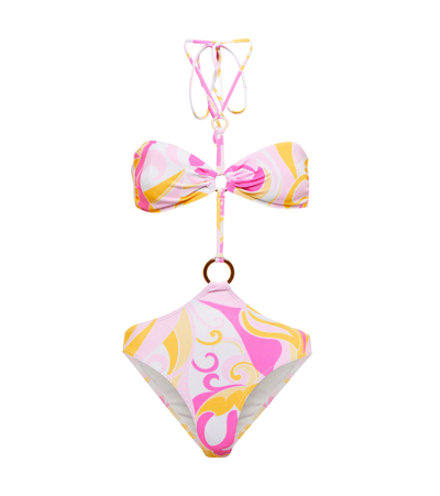 Shop Alexandra Miro Dorothea Cutout Halterneck Swimsuit In Pink Yellow Paisley