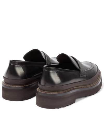 Shop Brunello Cucinelli Embellished Leather Platform Loafers In Black