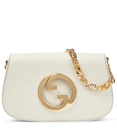 Shop Gucci Blondie Leather Shoulder Bag In Mystic White