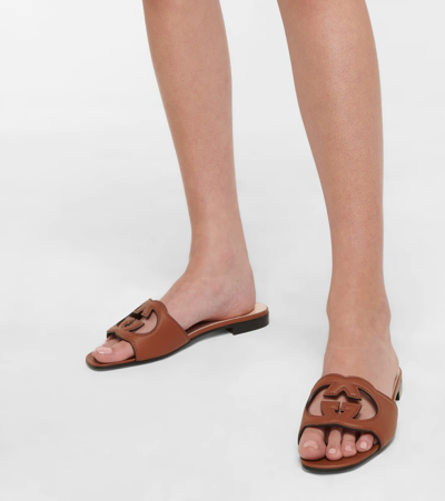 Shop Gucci Interlocking G Cutout Leather Sandals In Cuir