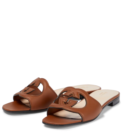 Shop Gucci Interlocking G Cutout Leather Sandals In Cuir